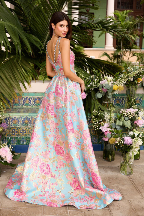 Ava Presley 42549 - Floral Jacquard A Line Prom Gown