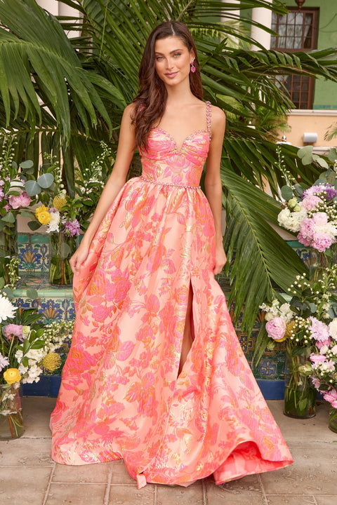 Ava Presley 42549 - Floral Jacquard A Line Prom Gown