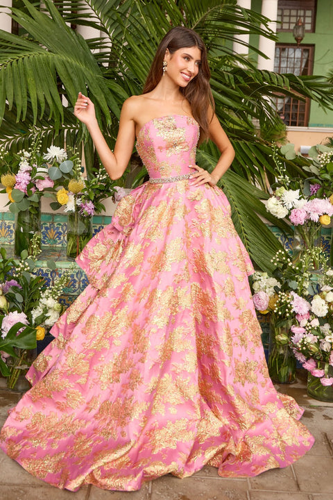Ava Presley 42555 - Strapless Floral Ball Gown with Tiered Ruffles