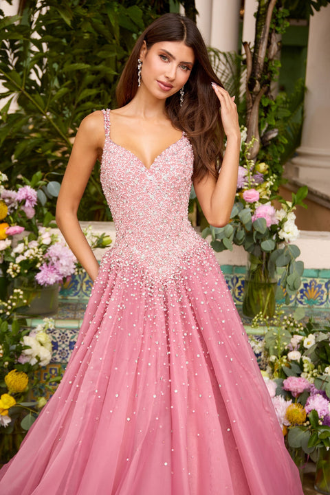 Ava Presley 42643 - Beaded V-Neck A-Line Prom Gown