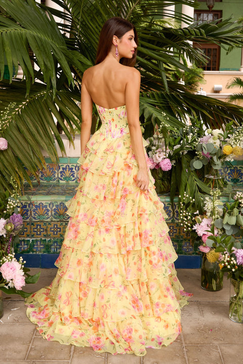 Ava Presley 43034 - Floral Print Tiered Ruffle Corset Prom Gown