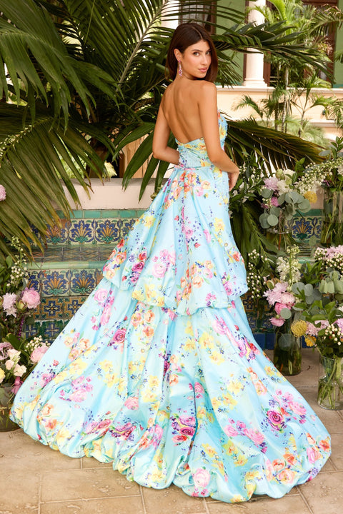 Ava Presley 43039 - Sweetheart Neckline Floral Print Evening Gown