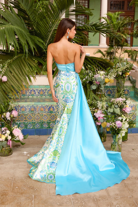 Ava Presley 43052 - Strapless Printed Mermaid Gown Detachable Overskirt