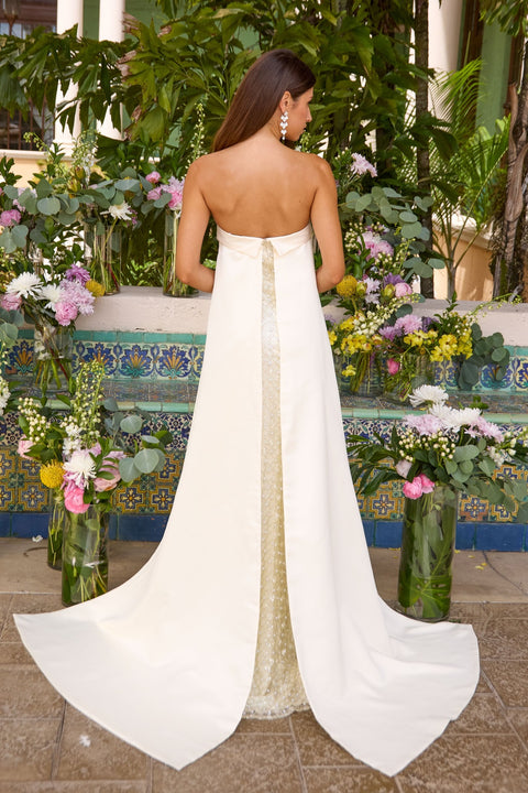 Ava Presley 43060 - Pearl Beaded Column Gown Cape Detail