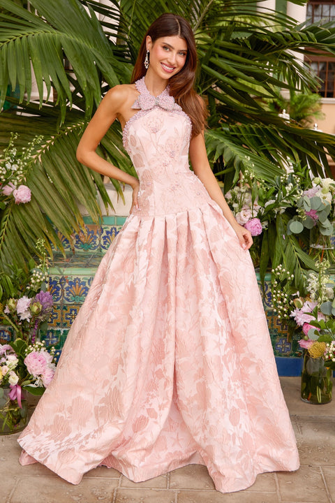 Ava Presley 43084 - Pearl Embellished Halter Neck Ball Gown