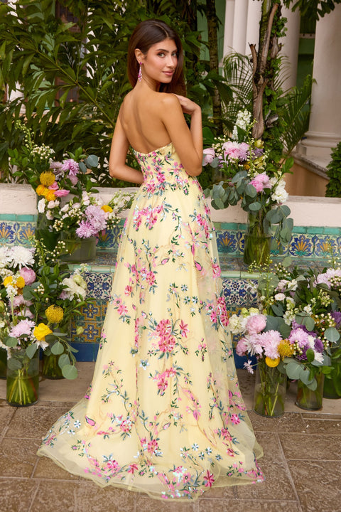 Ava Presley 47391 - Sparkling Floral Embroidery A-Line Prom Dress