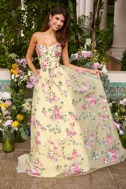 Ava Presley 47391 - Sparkling Floral Embroidery A-Line Prom Dress