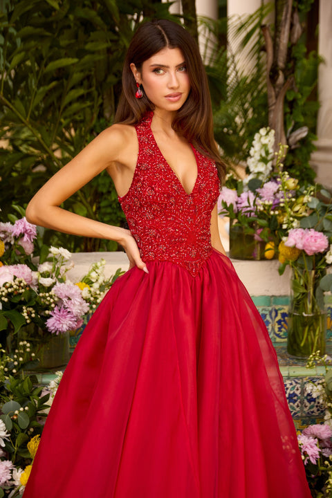 Ava Presley 47425 - Embellished Halter Neck Flowing Ball Gown