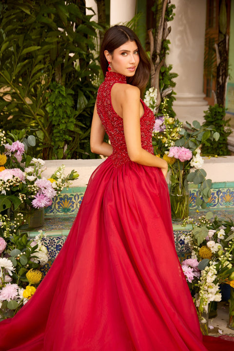 Ava Presley 47425 - Embellished Halter Neck Flowing Ball Gown