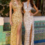 Ava Presley 47444 - Mirror Embellished Halter Neck Fitted Gown