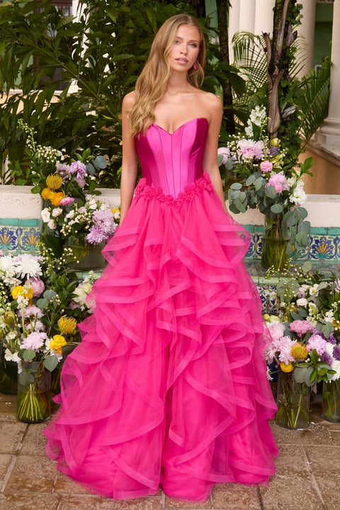 Ava Presley 47462 - Floral Applique Ball Gown with Ruffles