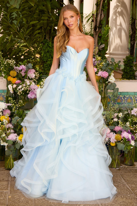 Ava Presley 47462 - Floral Applique Ball Gown with Ruffles