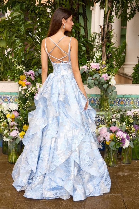Ava Presley 47481 - Layered Ruffle Ball Gown with Lace Up Back