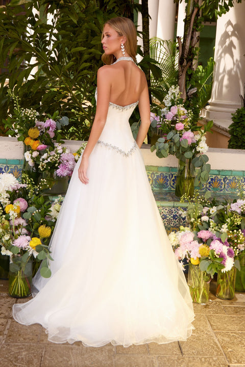 Ava Presley 42583 - Beaded Halter Neck Drop Waist Ball Gown