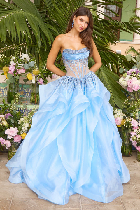 Ava Presley 42482 - Strapless Beaded Corset Ruffled Ball Gown