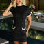 Ava Presley 26702 short tweed dress with pearl-trimmed sleeves