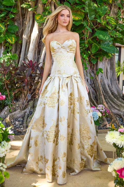 Ava Presley 42460 - Metallic Floral Drop Waist Ball Gown
