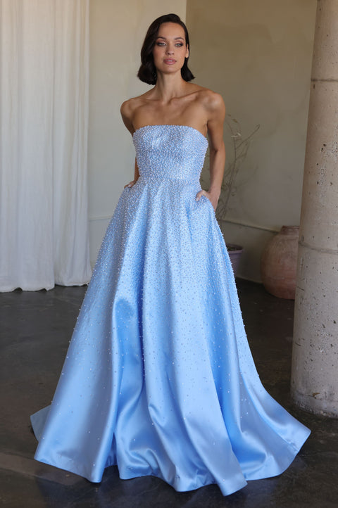 Ava Presley 42500 Strapless A Line Gown with Pearls
