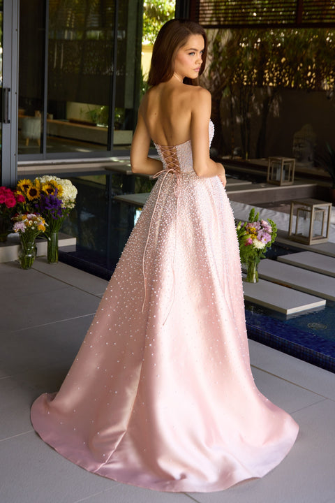 Ava Presley 42500 strapless pearl satin gown