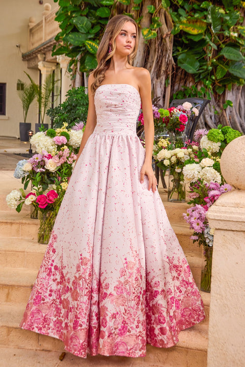 Ava Presley 42540 - Ruched Floral Border Ball Gown