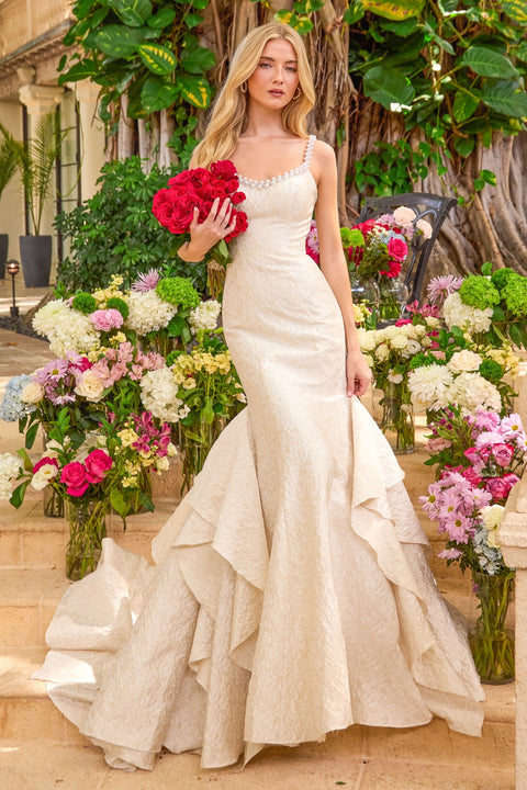 Ava Presley 42578 - Pearl Strap Ruffle Mermaid Gown