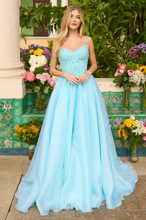 Ava Presley 47242 elegant ball gown with layered tulle skirt