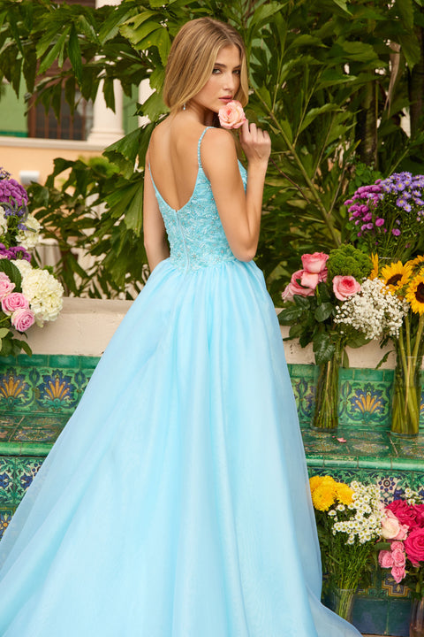 Ava Presley 47242 formal gown with delicate surface embellishment