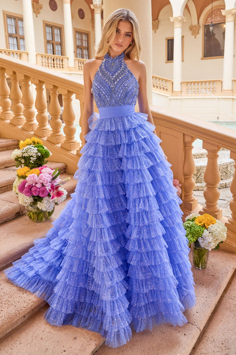 Ava Presley 47258 formal gown with structured waistband detail