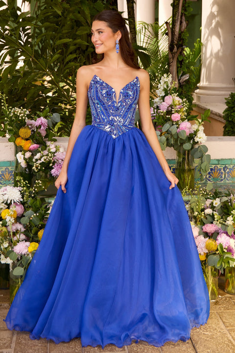 Ava Presley 47430 plunging neckline embellished formal gown