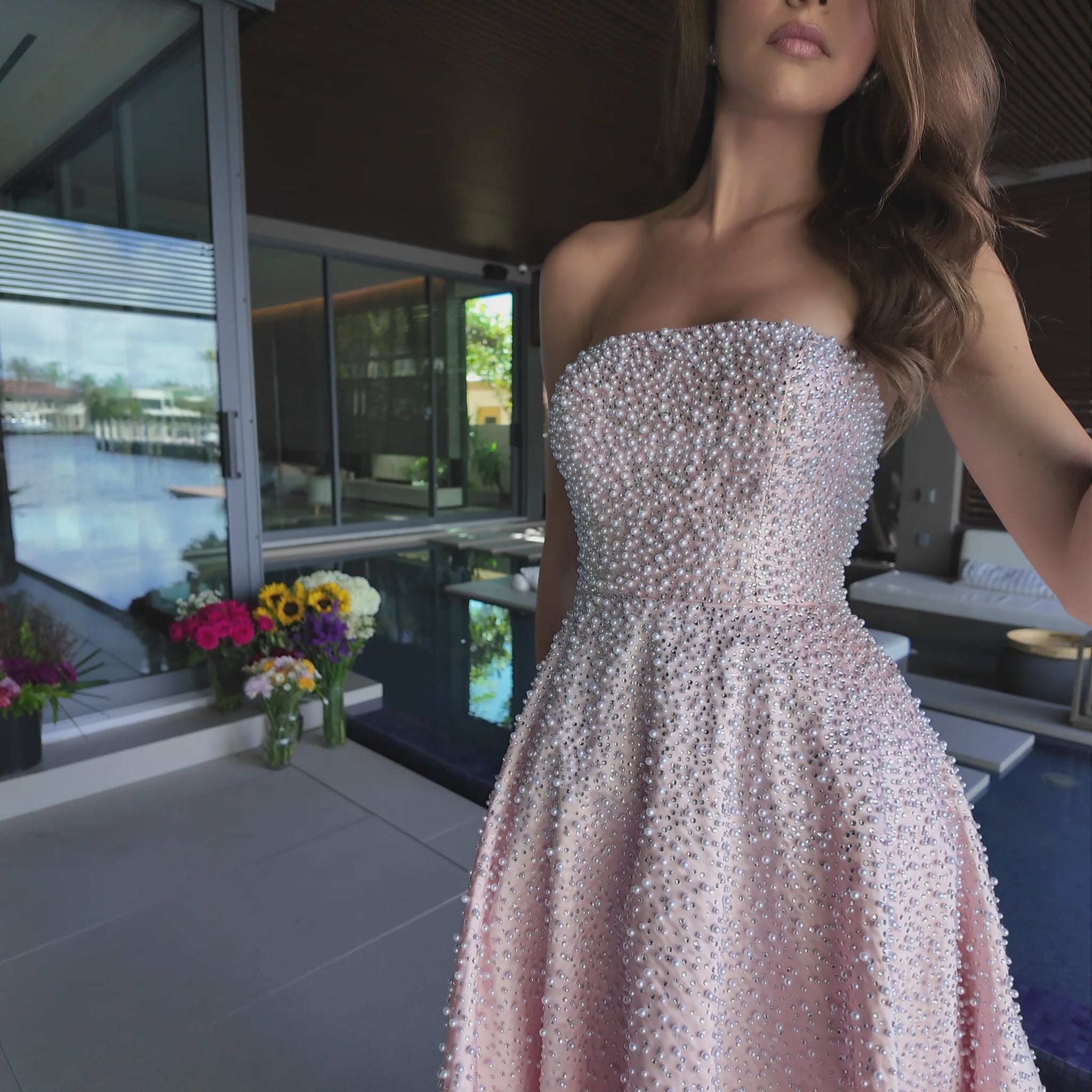 Ava Presley 42500 Strapless Beaded Blush A Line Gown
