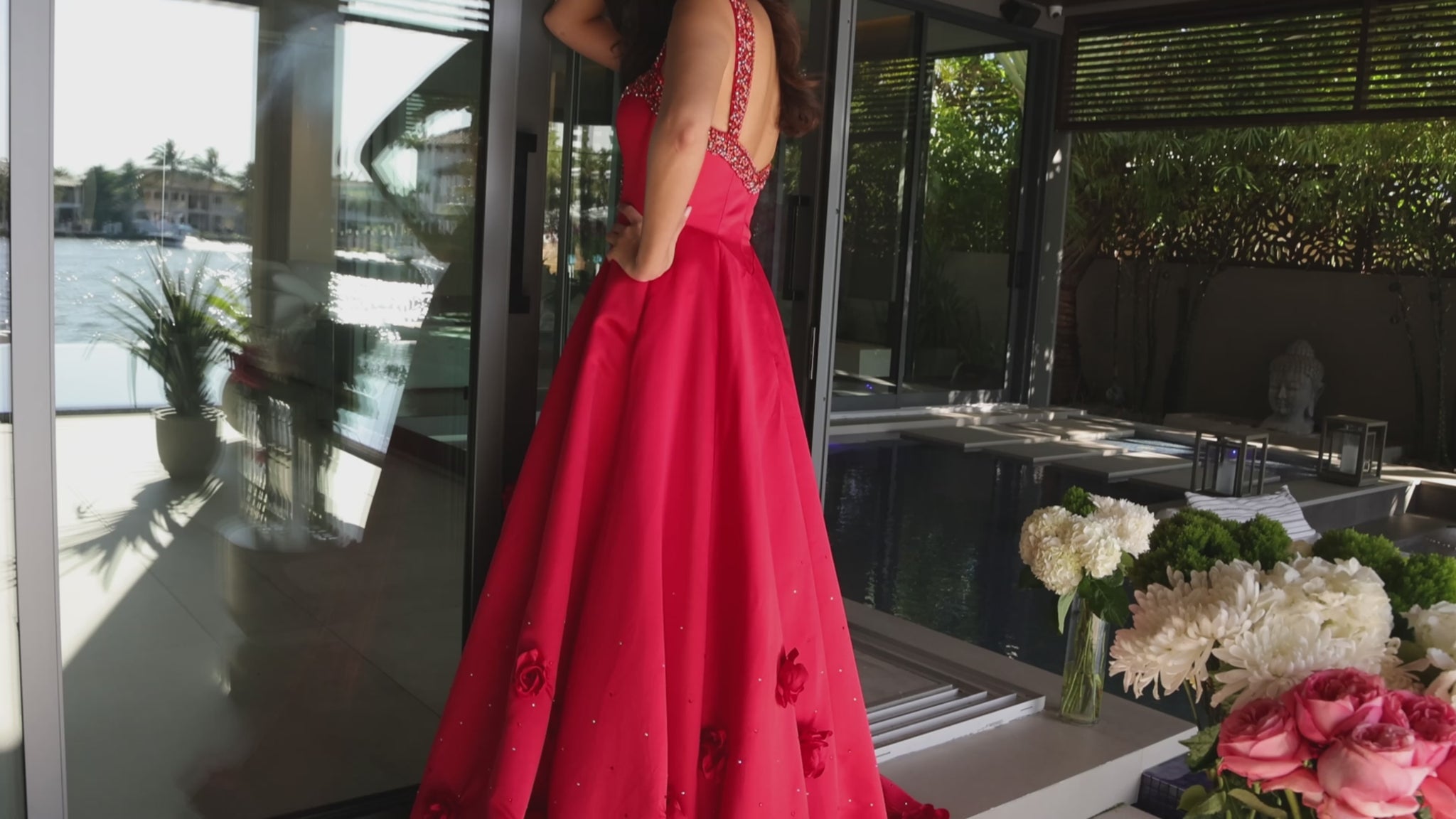 Ava Presley 29536 romantic gown with deep neckline and flowing silhouette